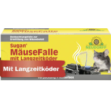 Neudorff Sugan Mausefalle mit Langzeitköder zur Ermittlung von Mäusebefall in einer Verpackung mit Neudorff Logo.