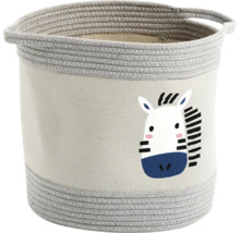 Aufbewahrungskorb aus Stoff mit Zebra Motiv und geflochtenem Rand mit Griffen