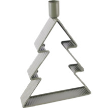 Kerzenhalter aus geriffeltem Metall in Form eines Tannenbaums, grau, für eine Stabkerze.