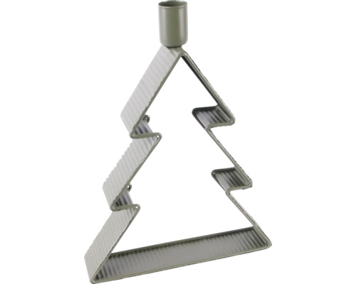 Kerzenhalter aus geriffeltem Metall in Form eines Tannenbaums, grau, für eine Stabkerze.