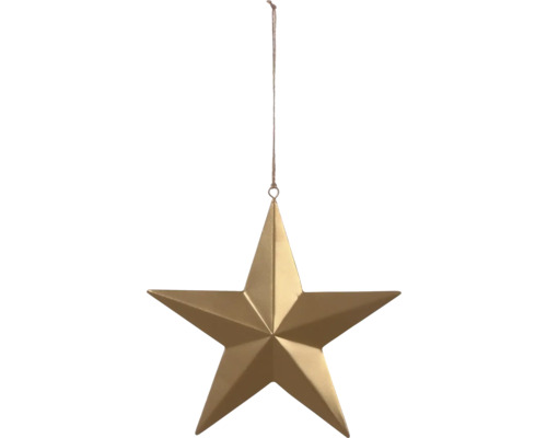 Goldener fünfzackiger Stern zum Aufhängen aus Metall für die Weihnachtsdekoration.