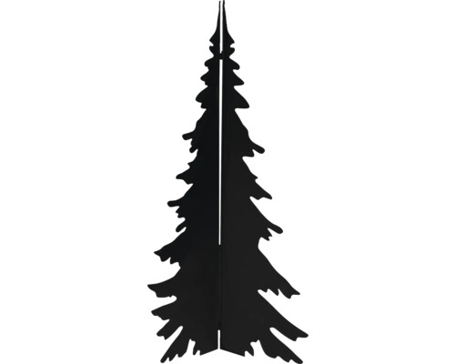Schwarze Metall-Silhouette eines Tannenbaums für die Weihnachtsdekoration.