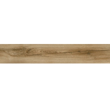 Bodenfliese in Holzoptik mit Maserung und Astlöchern.