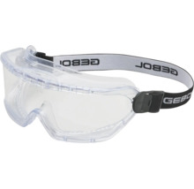Gebol Vollsichtschutzbrille aus Kunststoff mit klaren Sichtscheiben und verstellbarem elastischem Textilband.