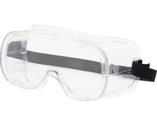 Vollsichtschutzbrille aus Kunststoff mit verstellbarem Gummiband.