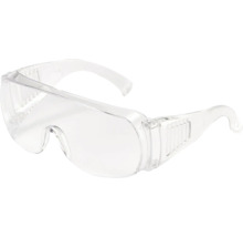 Transparente Schutzbrille aus Kunststoff mit Seitenschutz.