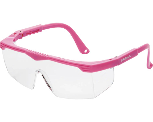 Gebol Schutzbrille mit rosa Gestell und klaren Sichtscheiben.