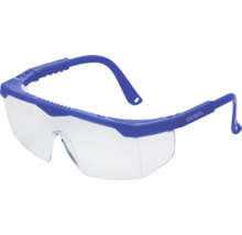 Gebol Schutzbrille mit blauem Gestell und klaren Sichtscheiben aus Kunststoff für den Augenschutz bei handwerklichen Tätigkeiten.