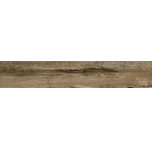 Bodenfliese in Holzoptik mit natürlicher Maserung und Astloch-Struktur.