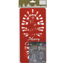 Weihnachtsschablone mit Fußabdruck-Motiv und Schriftzug Merry Christmas, 2-teiliges Set.