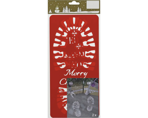 Weihnachtsschablone mit Fußabdruck-Motiv und Schriftzug Merry Christmas, 2-teiliges Set.