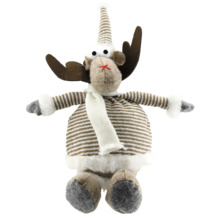 Weihnachts-Elch-Plüschfigur mit gestreiftem Körper und weißem Schal