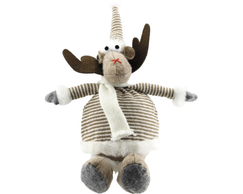 Weihnachts-Elch-Plüschfigur mit gestreiftem Körper und weißem Schal