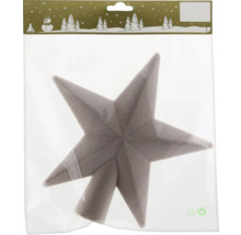 Weihnachtsbaumspitze Stern, beflockt, grau, in Verpackung.