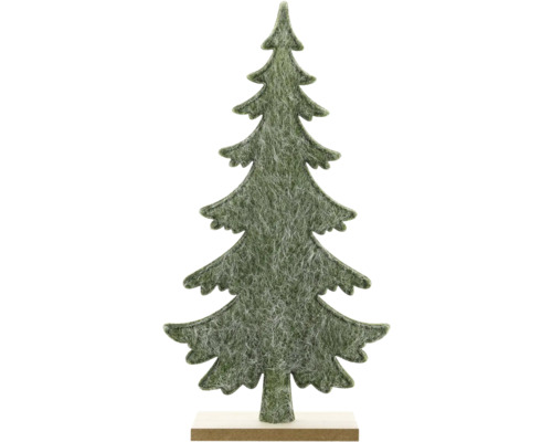 Weihnachtsbaum aus grünem Filz auf einem Holzsockel