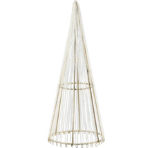 LED-Weihnachtsbaum in Kegelform mit Metallrahmen und hängenden Lichterketten.