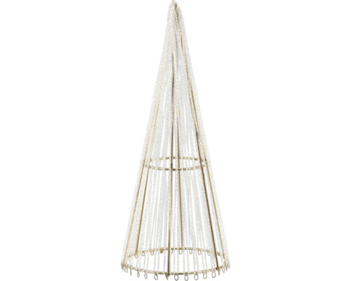 LED-Weihnachtsbaum in Kegelform mit Metallrahmen und hängenden Lichterketten.