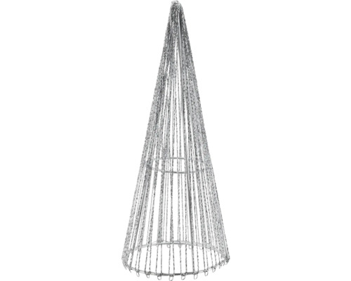 Silberfarbener LED-Lichterbaum in Kegelform für festliche Weihnachtsdekoration.
