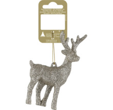Weihnachtsanhänger Rentier mit silbernem Glitzer und goldener Schnur zum Aufhängen