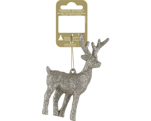 Weihnachtsanhänger Rentier mit silbernem Glitzer und goldener Schnur zum Aufhängen