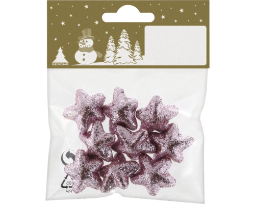 Kleine rosa Glitzersterne in einer transparenten Kunststoffverpackung.