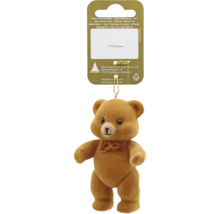 Dekorativer Teddybär-Anhänger mit samtiger Oberfläche und kleiner Schleife.