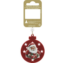 Weihnachtsanhänger aus rotem Filz mit Weihnachtsmann-Motiv und ausgesparten Sternen inklusive Aufhänger.