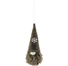 Weihnachtsanhänger Wichtel mit grauer Filzmütze, Schneeflocke und langem Bart