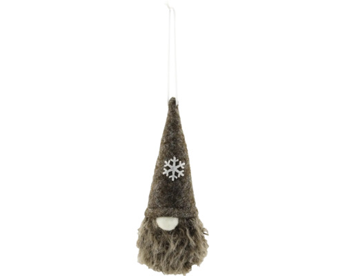 Weihnachtsanhänger Wichtel mit grauer Filzmütze, Schneeflocke und langem Bart