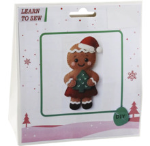Nähset aus Filz Lebkuchenfigur mit Weihnachtsmütze und Tannenbaum, Bastelset zum Selbermachen für Weihnachten.