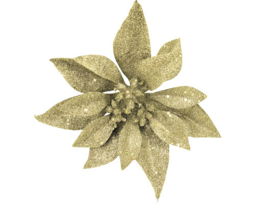 Künstlicher Weihnachtsstern goldglitzernd für die Weihnachtsdekoration.