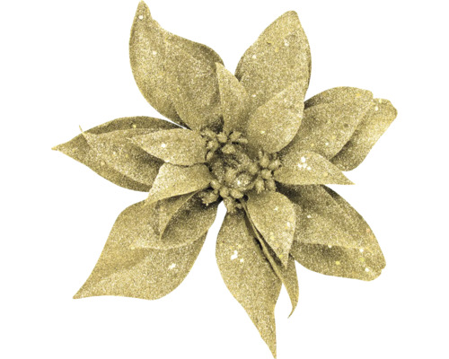 Künstlicher Weihnachtsstern mit goldenem Glitzer, dekorative Weihnachtsblume.