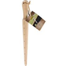 FloraSelf Pflanzholz aus Holz mit Lederband und eingravierter Maßeinteilung von eins bis sieben Zoll.