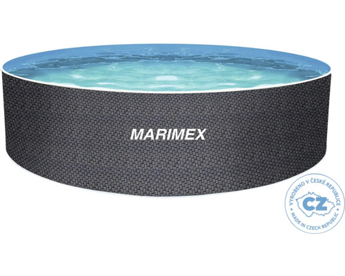 Marimex runder Pool mit Außenseite in Rattan-Optik, hergestellt in Tschechien.