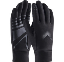 Schwarze Arbeitshandschuhe mit gemusterten Handflächen für besseren Halt und gepunktetem Design auf dem Handrücken.