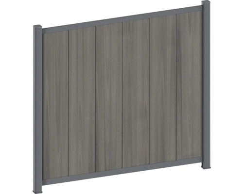 Sichtschutzzaun aus Paneelen in Holzoptik mit einem stabilen Aluminiumrahmen in Anthrazit.