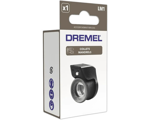 Dremel EZ Twist Nasenkappe für Spannzangen und Aufspandorne in Originalverpackung mit Dremel Logo und Sicherheitssymbolen.
