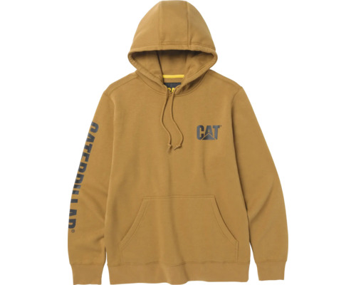 Caterpillar Kapuzenpullover in Bronze mit Logo auf Brust und Ärmel, Kängurutasche und Kordelzug.