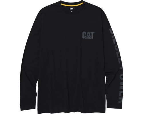 Langärmeliges Caterpillar T-Shirt in Schwarz mit CAT Logo auf der Brust und am Ärmel.