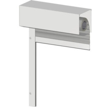Vorbaurollladen mit eckigem Kasten, Führungsschiene und Lamellen aus Aluminium.