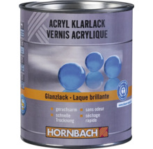 Hornbach Acryl Klarlack glänzend, geruchsarm und schnelltrocknend mit Blauer Engel Umweltsiegel. Hornbach Logo.