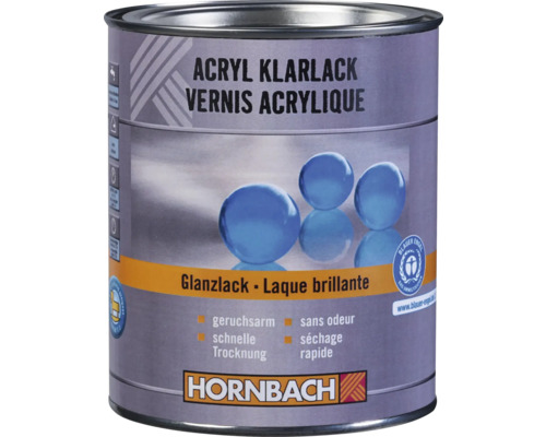 Hornbach Acryl Klarlack glänzend, geruchsarm, schnelltrocknend, für Kinderspielzeug geeignet und Blauer Engel zertifiziert.
