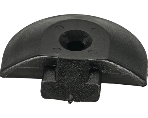 Schwarzer Gleiter oder Puffer aus Kunststoff in D-Form mit Bohrung für Schraubmontage.