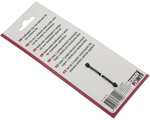Set mit 2 halbrunden Endkappen für Zurrschiene aus Aluminium. Cargo Point Logo.
