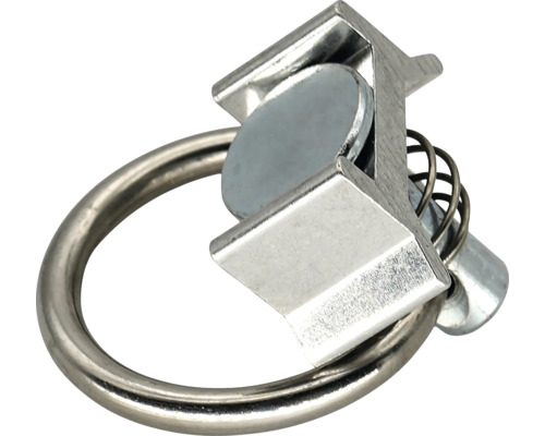 Einzelfitting für Airlineschienen mit Ring aus Metall, zur Ladungssicherung.