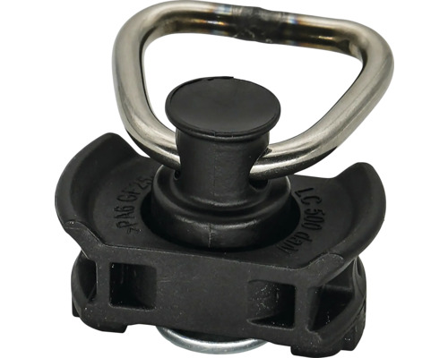 Single Stud Fitting für Airlineschienen aus Kunststoff und Metall zur Ladungssicherung.