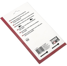 Rückseite der Verpackung für ein Zurrösenhaken-Set für Aluminium-Zurrschienen, Belastbarkeit 50 Dekanewton, Cargo Point Logo.