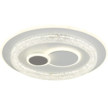 Moderne runde LED-Deckenleuchte mit Kristalleffekt und zwei integrierten Leuchtringen.
