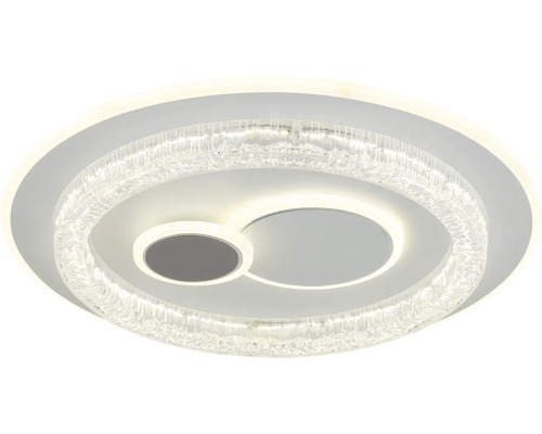Moderne runde LED-Deckenleuchte mit Kristalleffekt und zwei integrierten Leuchtringen.