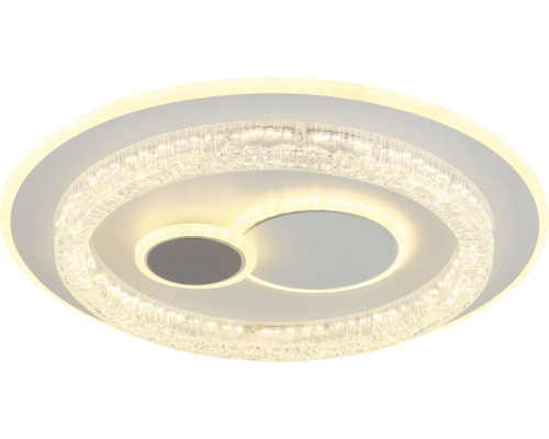 Runde LED-Deckenleuchte mit Kristall-Optik und mehreren Leuchtringen für den Wohnbereich.